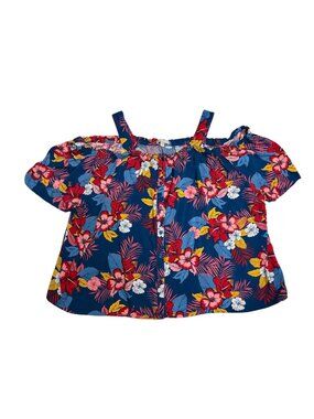 Womens 3X Tropical Floral Off-Shoulder Top With Straps Button Front Woman Within